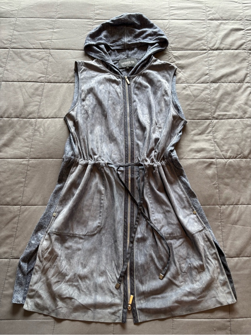 Lafayette 148 New York Hooded Sleeveless Drawstring Vest - Gray